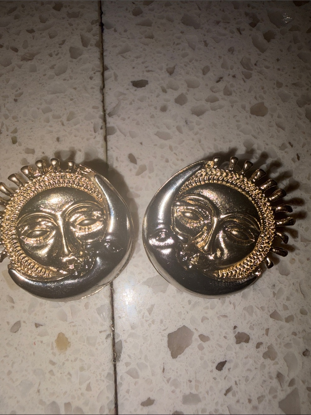 Sun and Moon Metal Clip-On Earrings - Gold and Silver New